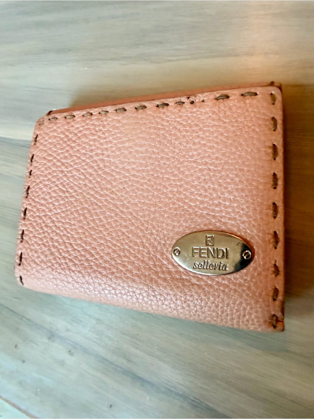 Fendi Selleria Trifold Compact Wallet Cuoio Romano Pebbled Calfskin Leather Pink